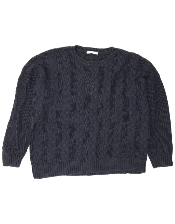 Suéter feminino Marks & Spencer com gola redonda Reino Unido 22 3XL azul marinho