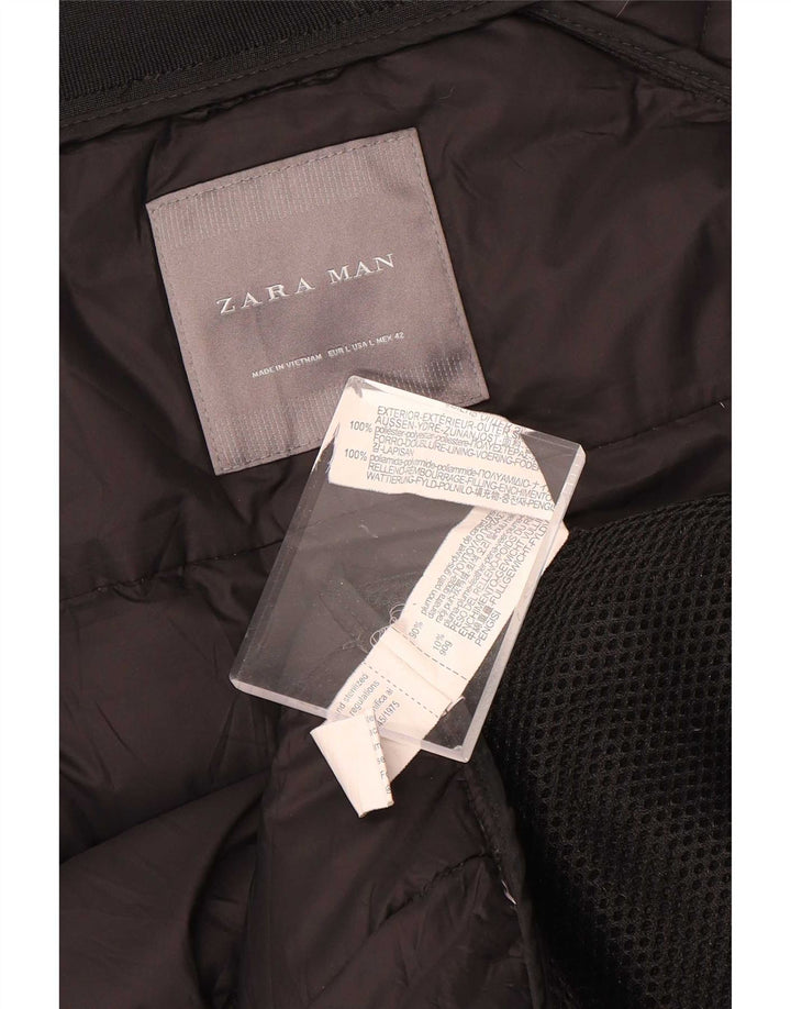 Jaqueta acolchoada masculina Zara UK 40 grande poliéster preto