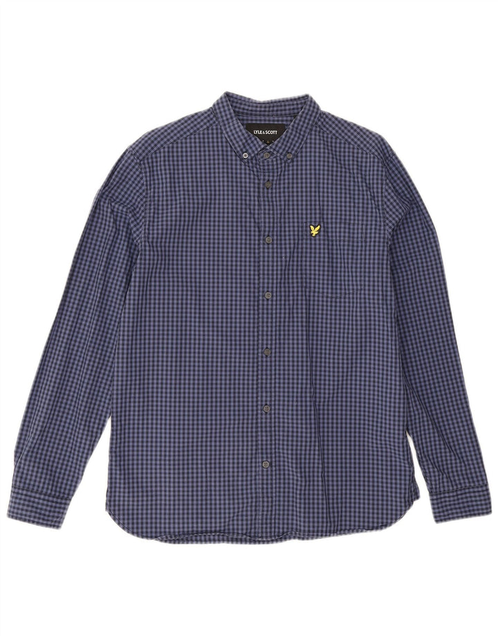 Camisa masculina Lyle & Scott grande algodão guingão azul marinho
