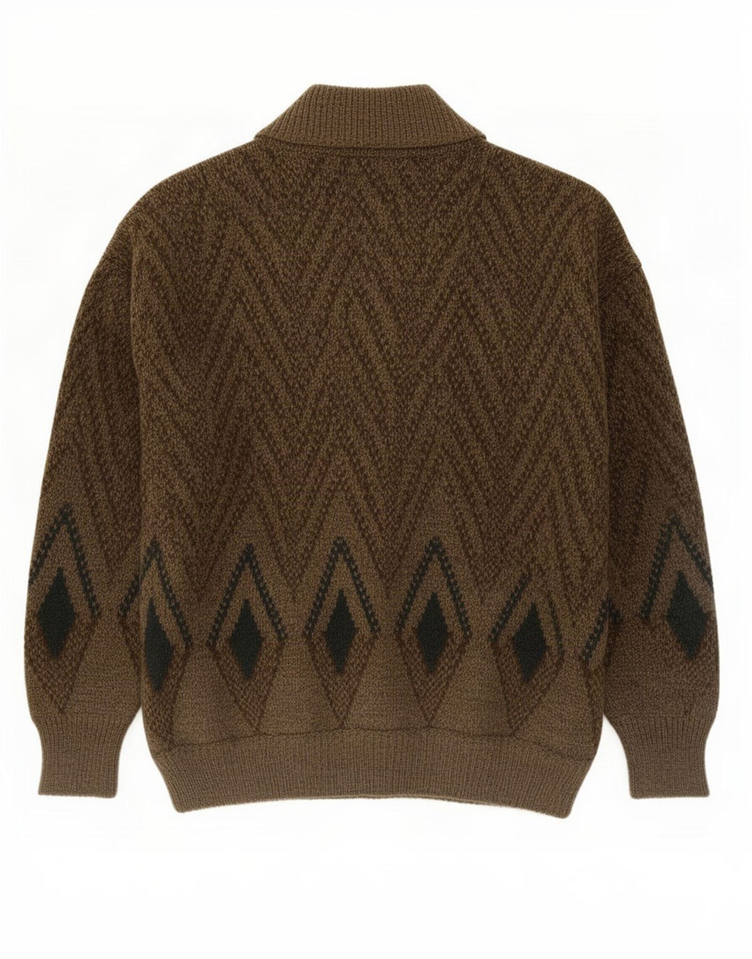 Suéter cardigã masculino vintage de lã geométrica cáqui médio