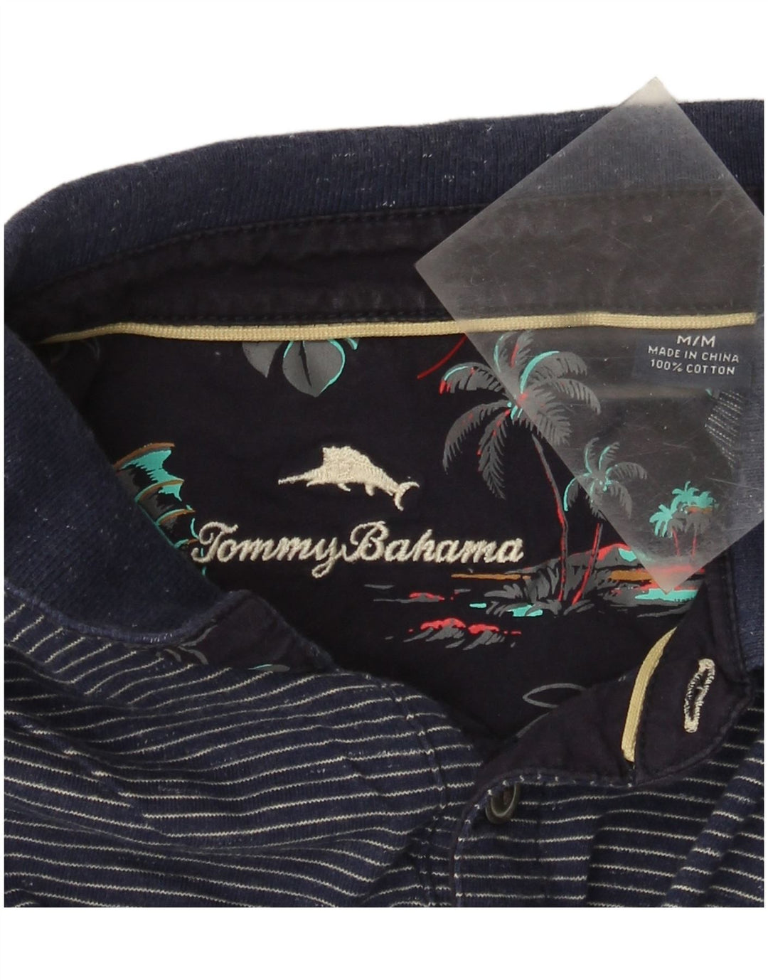 Camisa polo masculina Tommy Bahama média listrada de algodão azul marinho