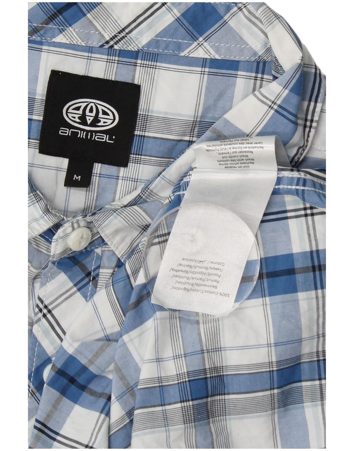 Animal Mens Camisa Manga Curta Azul Médio Algodão Xadrez
