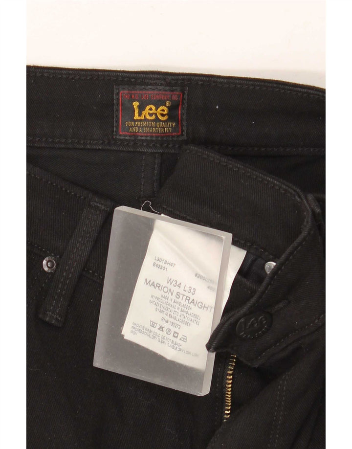Lee Womens Marion Straight Jeans W34 L33 Algodão Preto