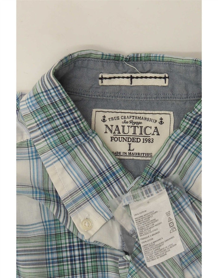 Camisa masculina Nautica grande algodão xadrez azul
