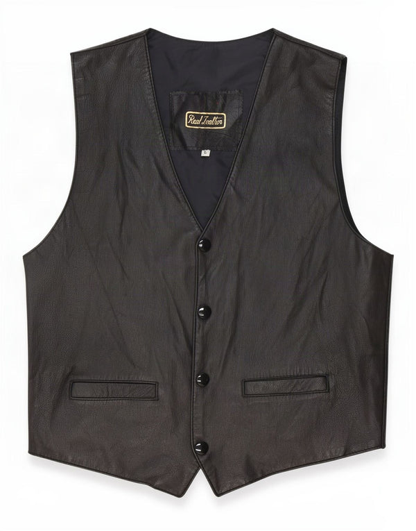 Colete de couro masculino vintage grande preto