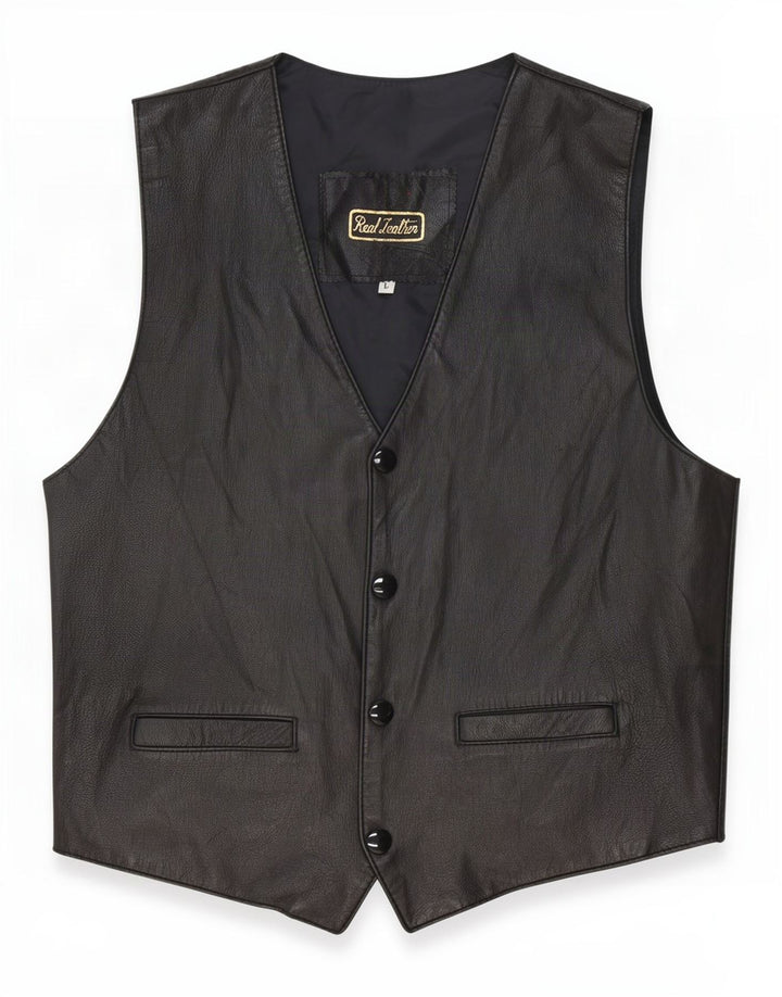 Colete de couro masculino vintage grande preto