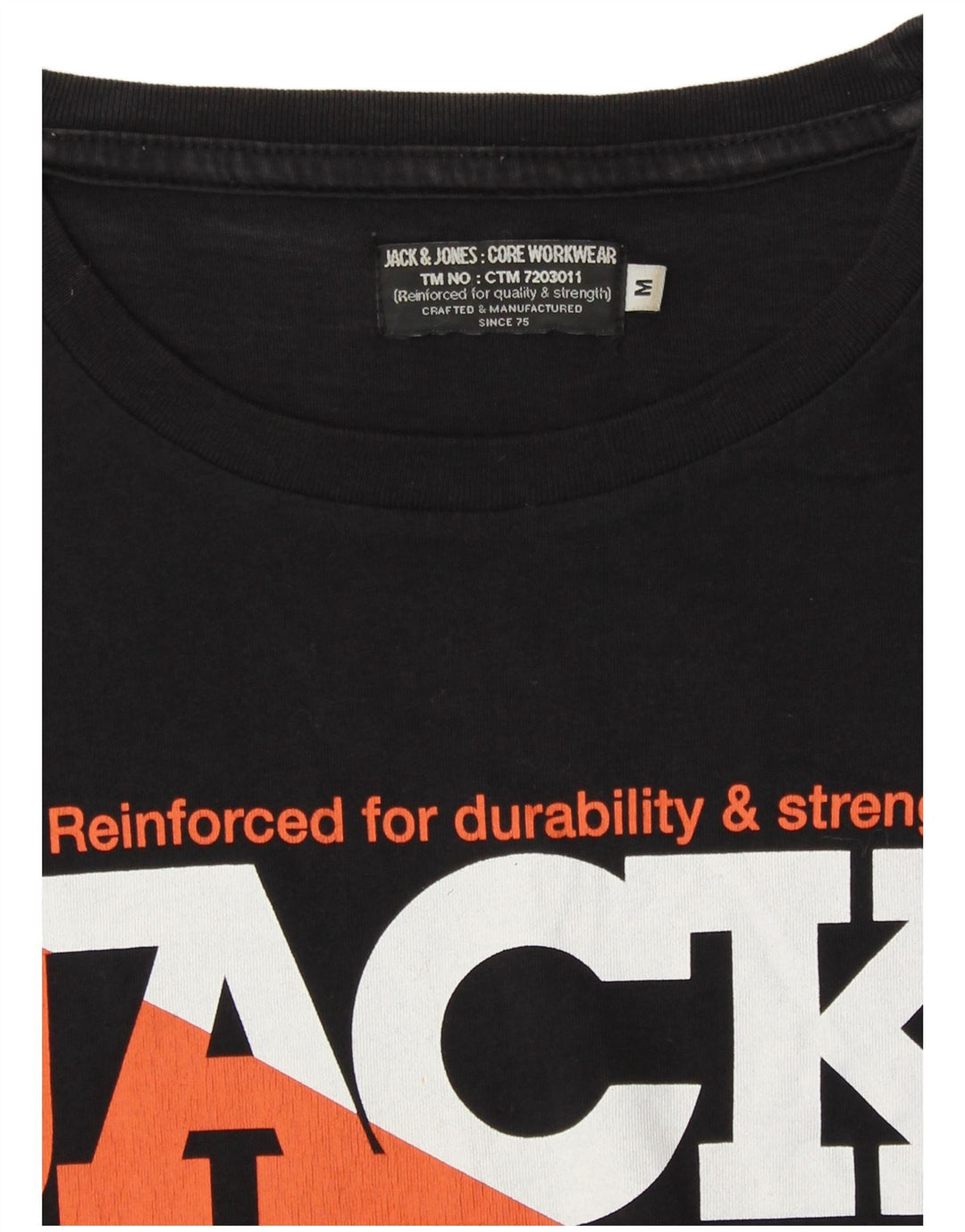 JACK & JONES Mens Graphic T-Shirt Top Medium Black