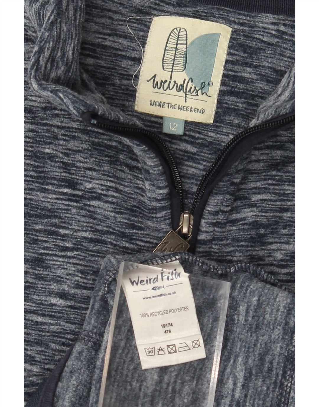 Jaqueta de lã feminina WEIRD FISH UK 12 poliéster manchado azul marinho médio