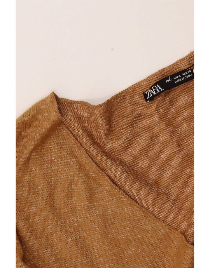 Top feminino Zara manga comprida UK 14 grande marrom