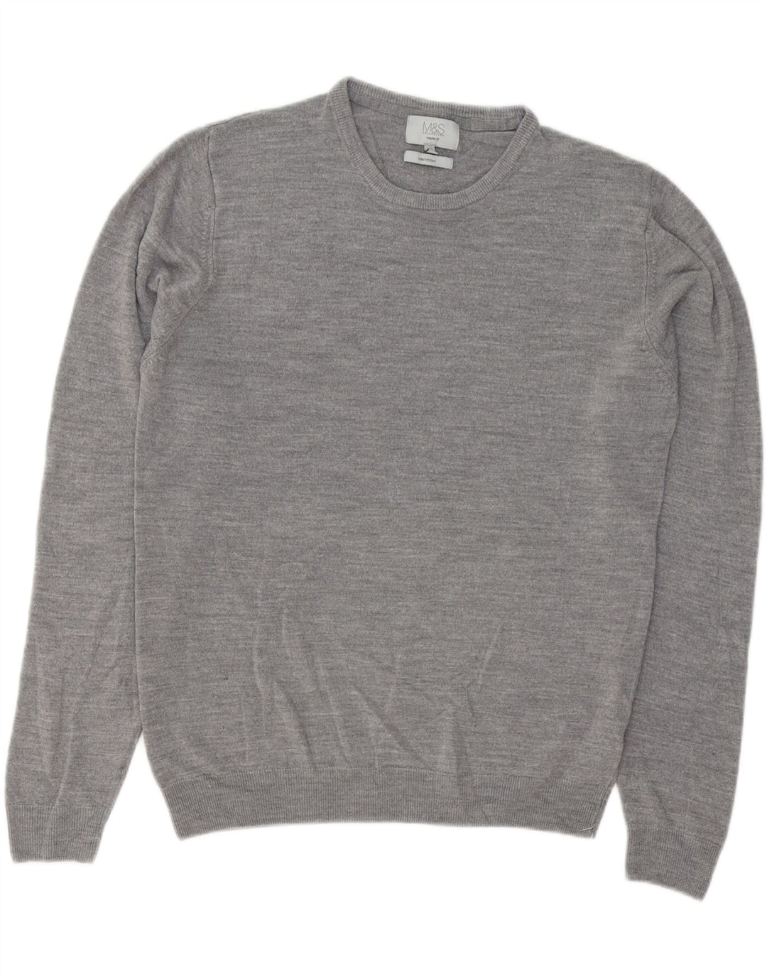 Suéter masculino Marks & Spencer com ajuste regular e gola redonda, grande cinza