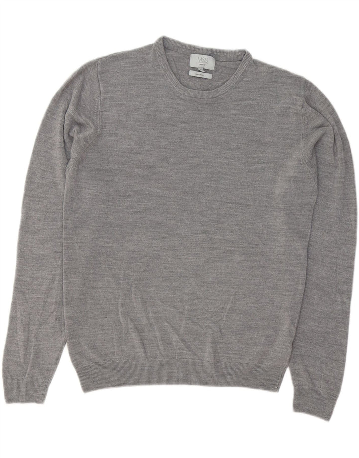 Suéter masculino Marks & Spencer com ajuste regular e gola redonda, grande cinza