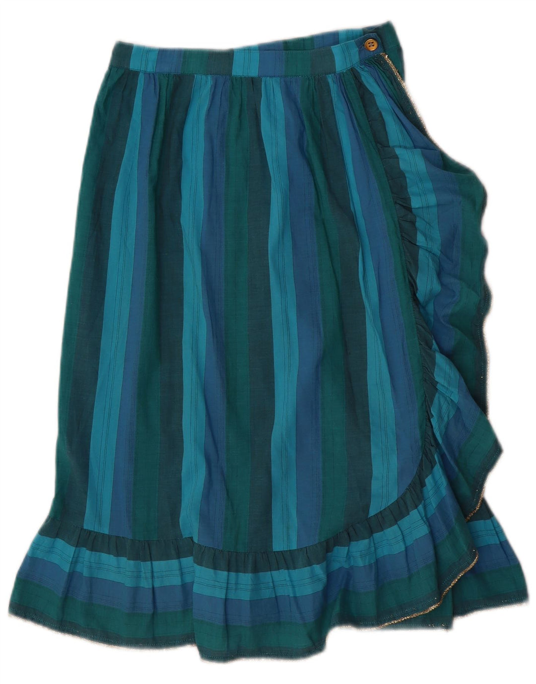 Saia feminina vintage com babados W24 XS listrado azul