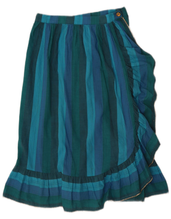 Saia feminina vintage com babados W24 XS listrado azul
