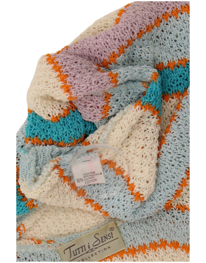 Regata feminina VINTAGE com colete UK 14 grande algodão listrado multicolorido