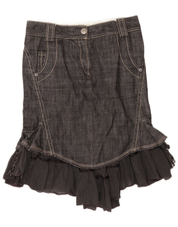 Saia jeans assimétrica feminina vintage IT 46 grande W33 algodão cinza