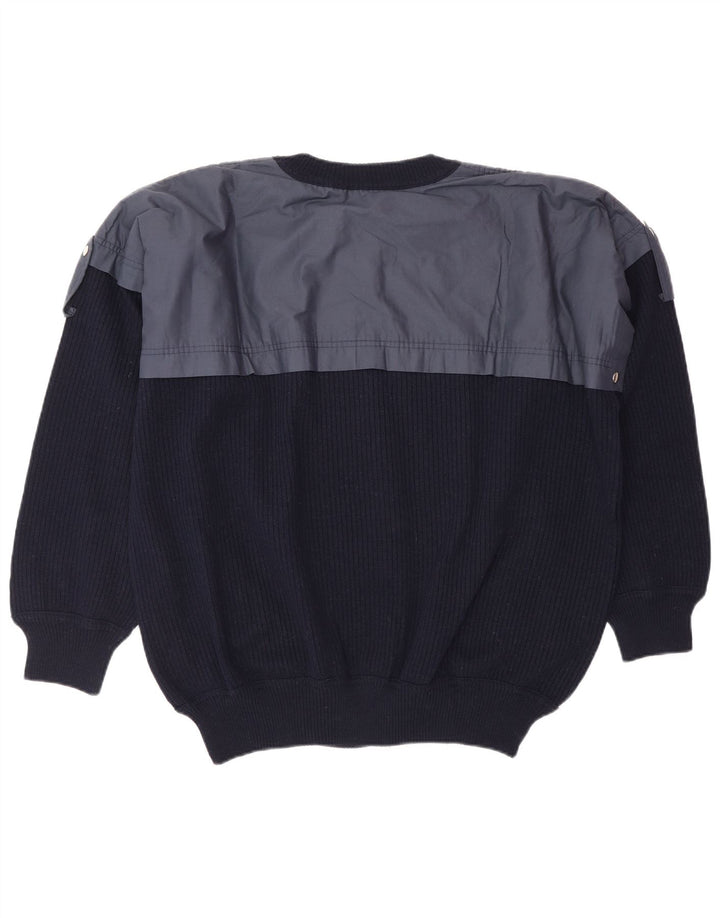 Suéter cardigã masculino vintage XL azul marinho lã colorblock