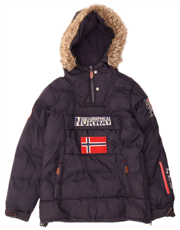 Jaqueta acolchoada Anorak masculina com capuz da Noruega Reino Unido 36 poliéster azul marinho pequeno