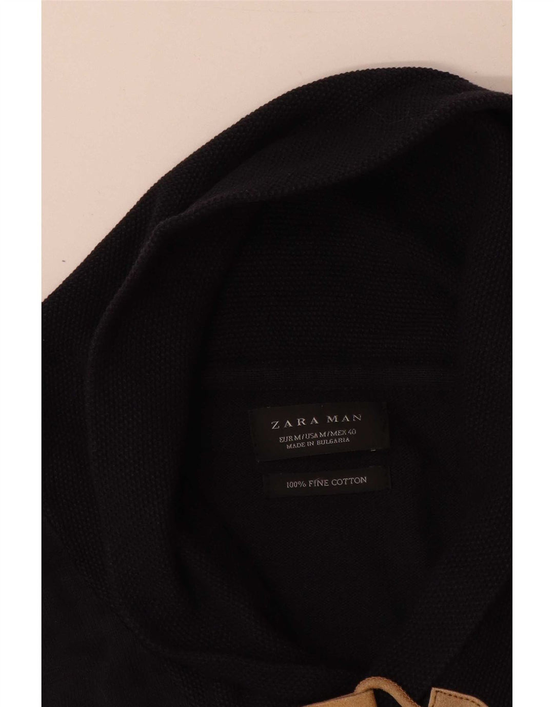 Zara Suéter masculino com gola xale e algodão azul marinho médio