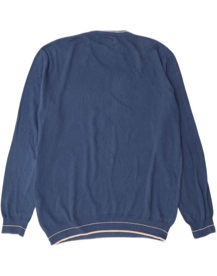 MARLBORO CLASSICS Mens V-Neck Jumper Sweater XL Blue Cotton Vintage Marlboro Classics and Second-Hand Marlboro Classics from Messina Hembry 