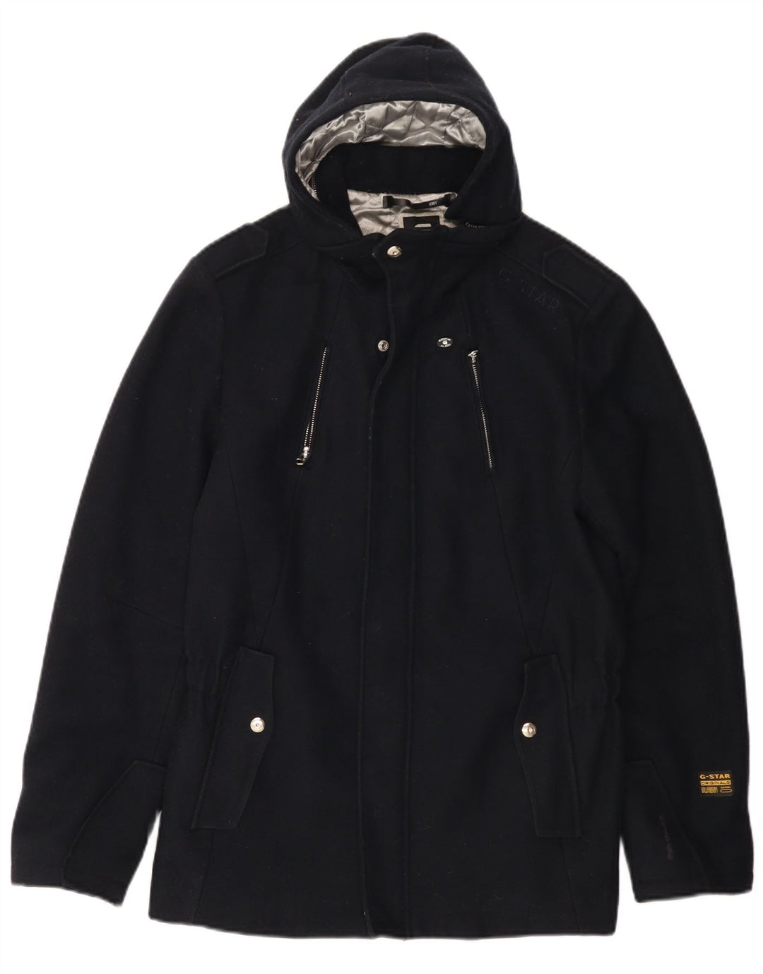 Jaqueta corta-vento feminina G-Star 3301 com capuz Reino Unido 16 grande lã azul marinho