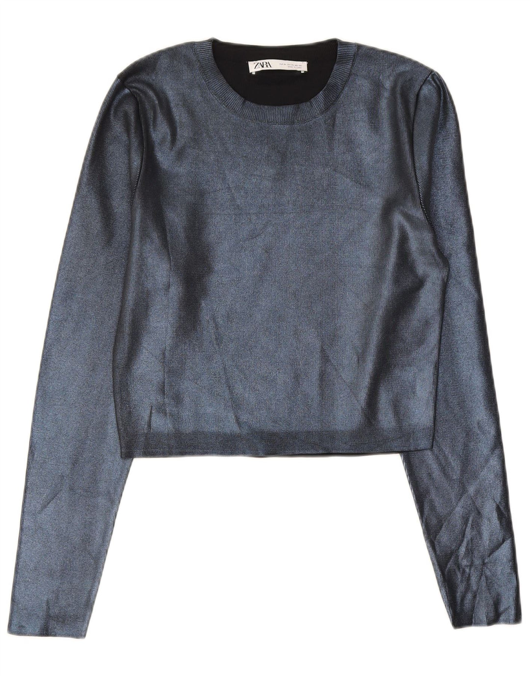 Zara Top curto feminino UK 18 XL azul marinho poliéster