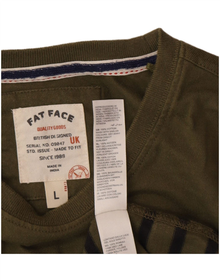 Fat Face Mens Top Manga Longa Grande Algodão Listrado Verde