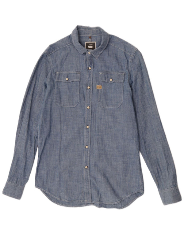 Camisa masculina G-Star de algodão azul médio