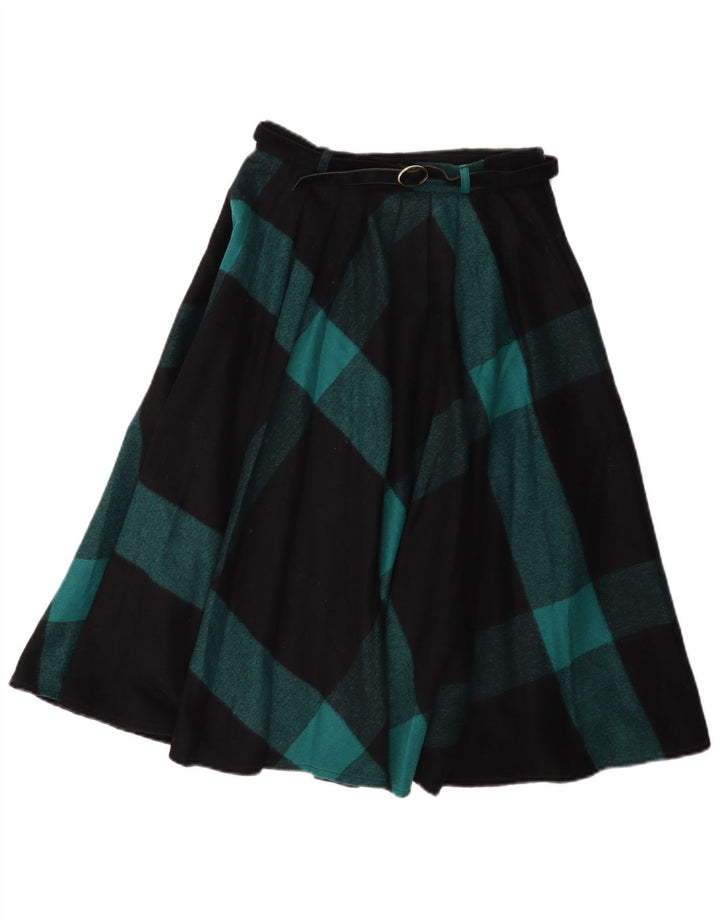 Saia larga feminina vintage IT 42 médio W26 lã xadrez preta