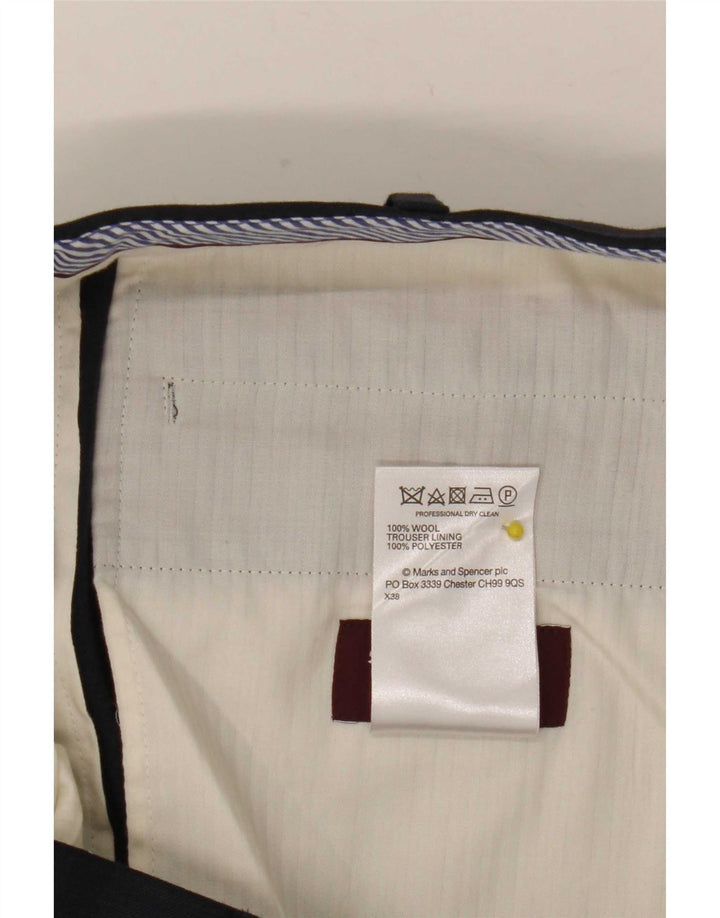 Calça masculina de terno reto Marks & Spencer W38 L31 lã azul marinho