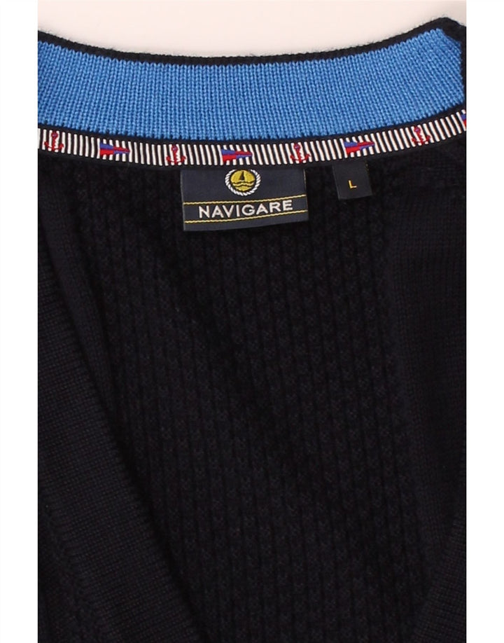 NAVIGARE Mens Cardigan Sweater Large Navy Blue Cotton Vintage Navigare and Second-Hand Navigare from Messina Hembry 