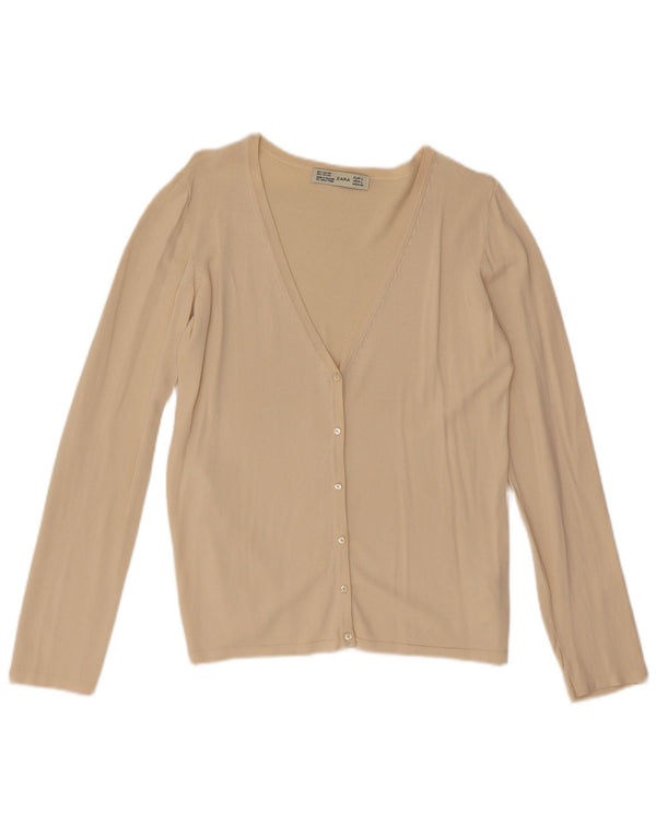 Suéter cardigã feminino Zara Reino Unido 14 grande viscose bege