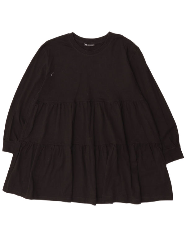 Vestido feminino Zara de manga comprida em camadas UK 14 médio preto