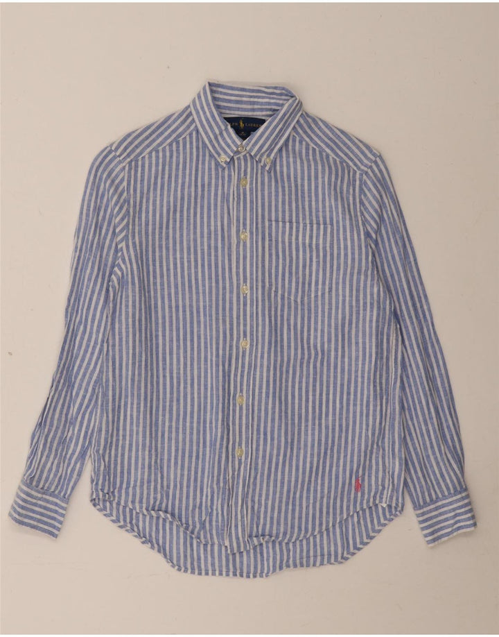 Camisa masculina Ralph Lauren 10-11 anos linho listrado azul médio