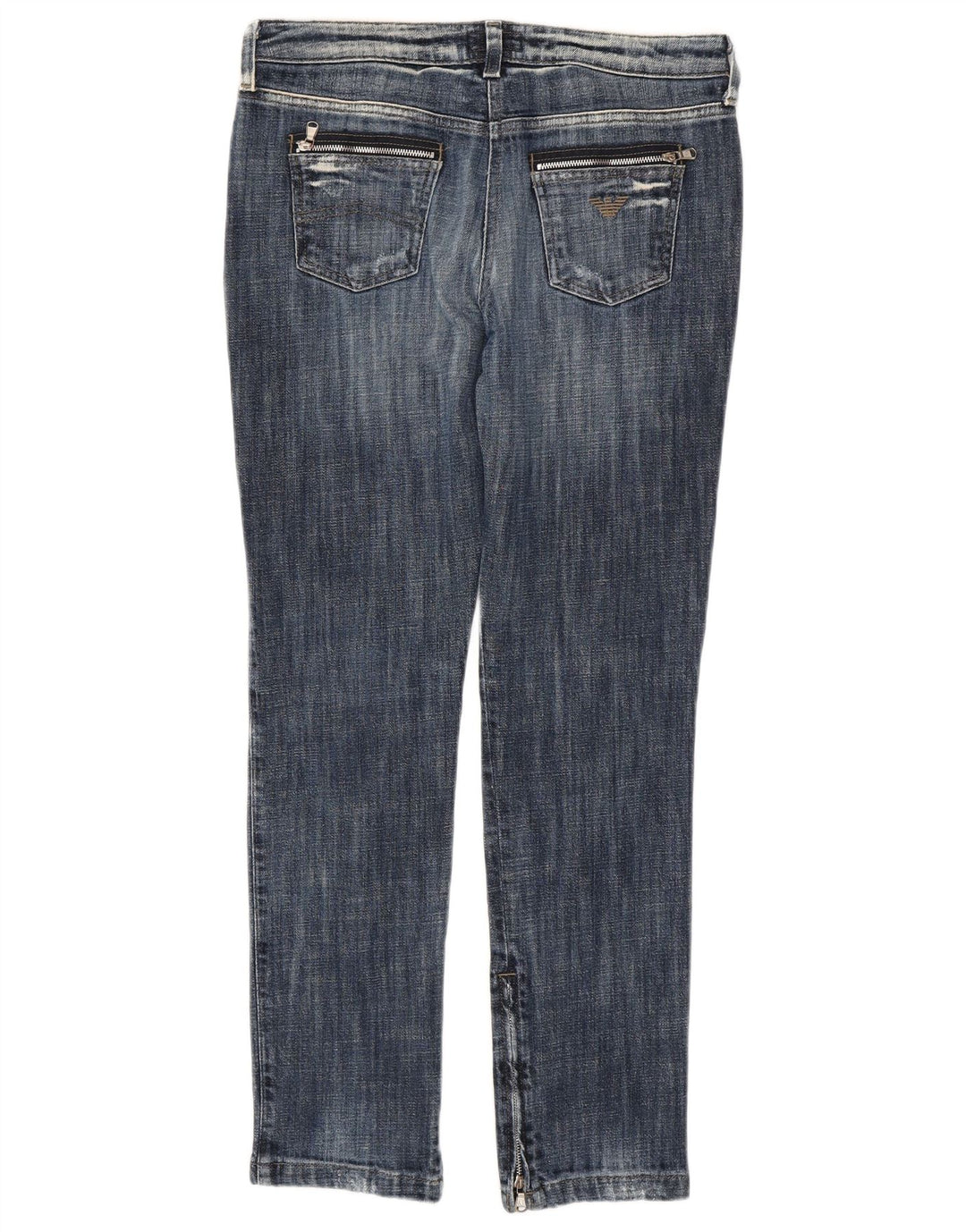 Calça jeans feminina Armani desgastada W29 L29 azul marinho
