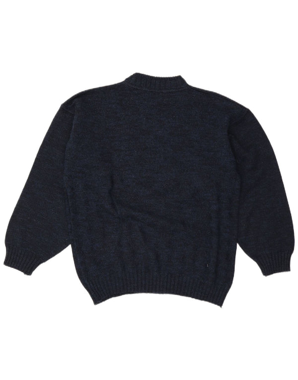 Suéter masculino vintage com gola de tartaruga grande azul marinho