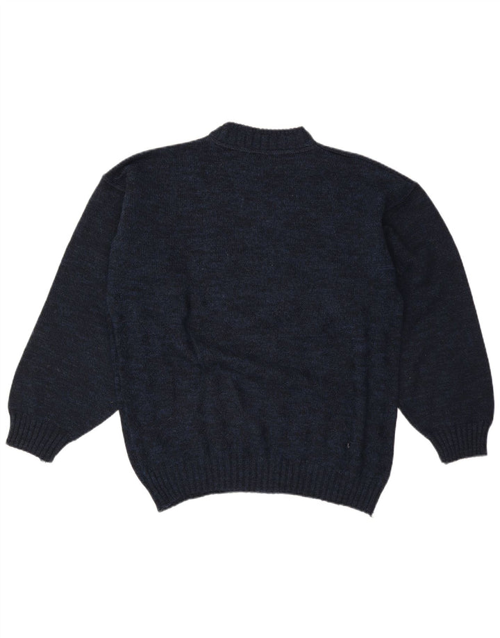 Suéter masculino vintage com gola de tartaruga grande azul marinho