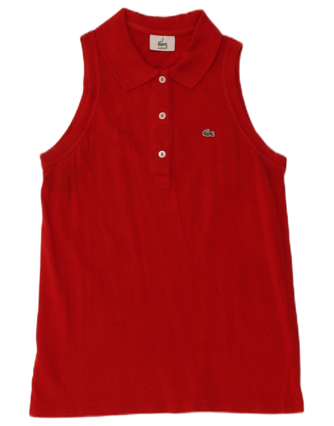Camisa polo feminina sem mangas Lacoste tamanho 38 algodão vermelho médio