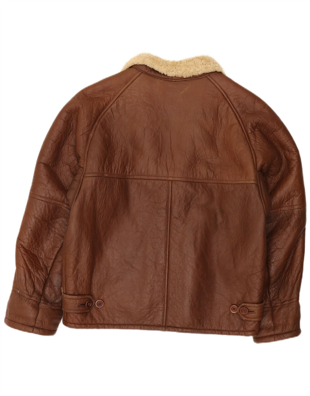 Jaqueta masculina vintage shearling IT 52 XL couro marrom