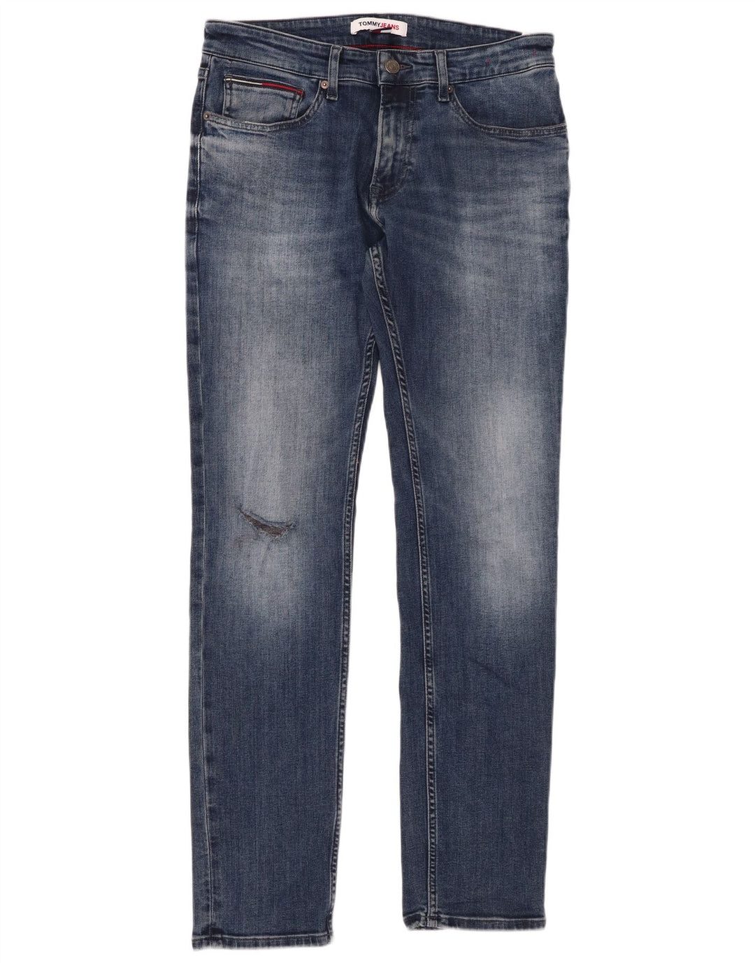 TOMMY HILFIGER Calça jeans slim masculina desgastada W31 L32 algodão azul