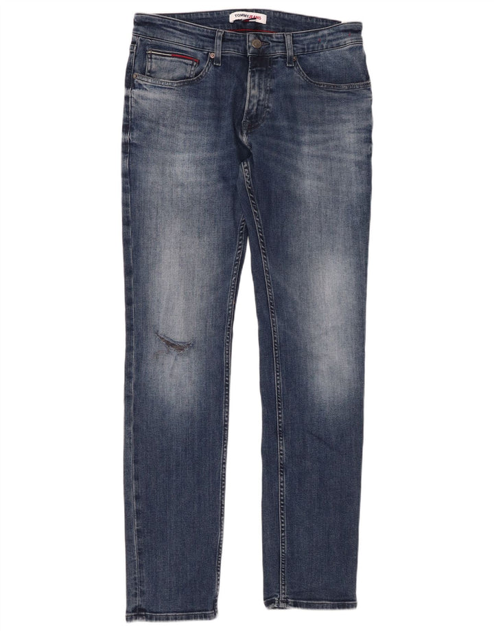 TOMMY HILFIGER Calça jeans slim masculina desgastada W31 L32 algodão azul