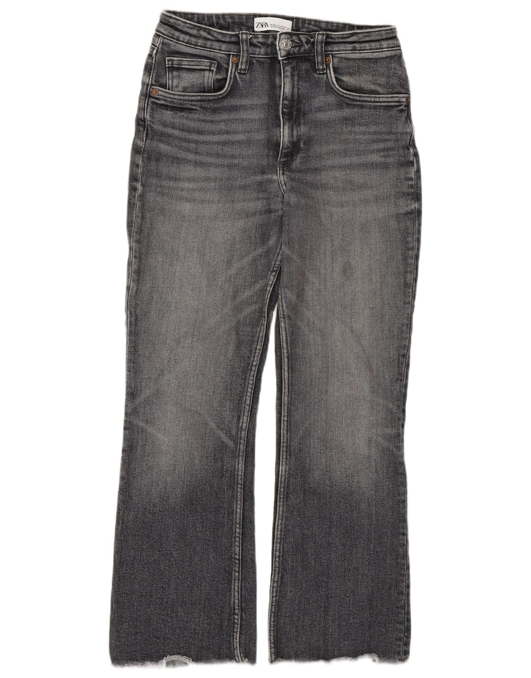 Calça jeans feminina Zara Bootcut EU 34 2XS W24 L26 cinza
