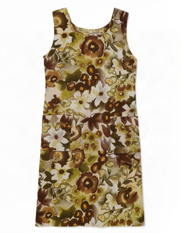 Vestido feminino vintage sem mangas UK 14 floral verde médio