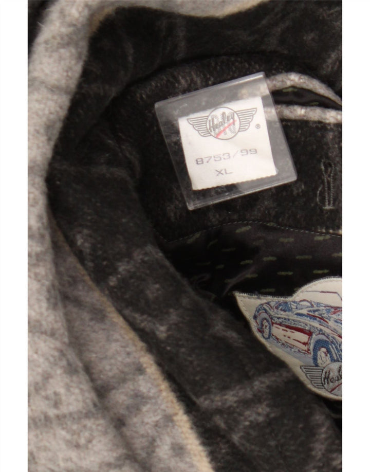 Jaqueta bomber masculina vintage UK 42 XL lã geométrica cinza