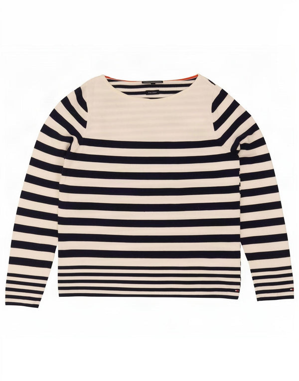 Suéter feminino Tommy Hilfiger com gola canoa e gola redonda, tamanho 10, pequeno, branco, náutico