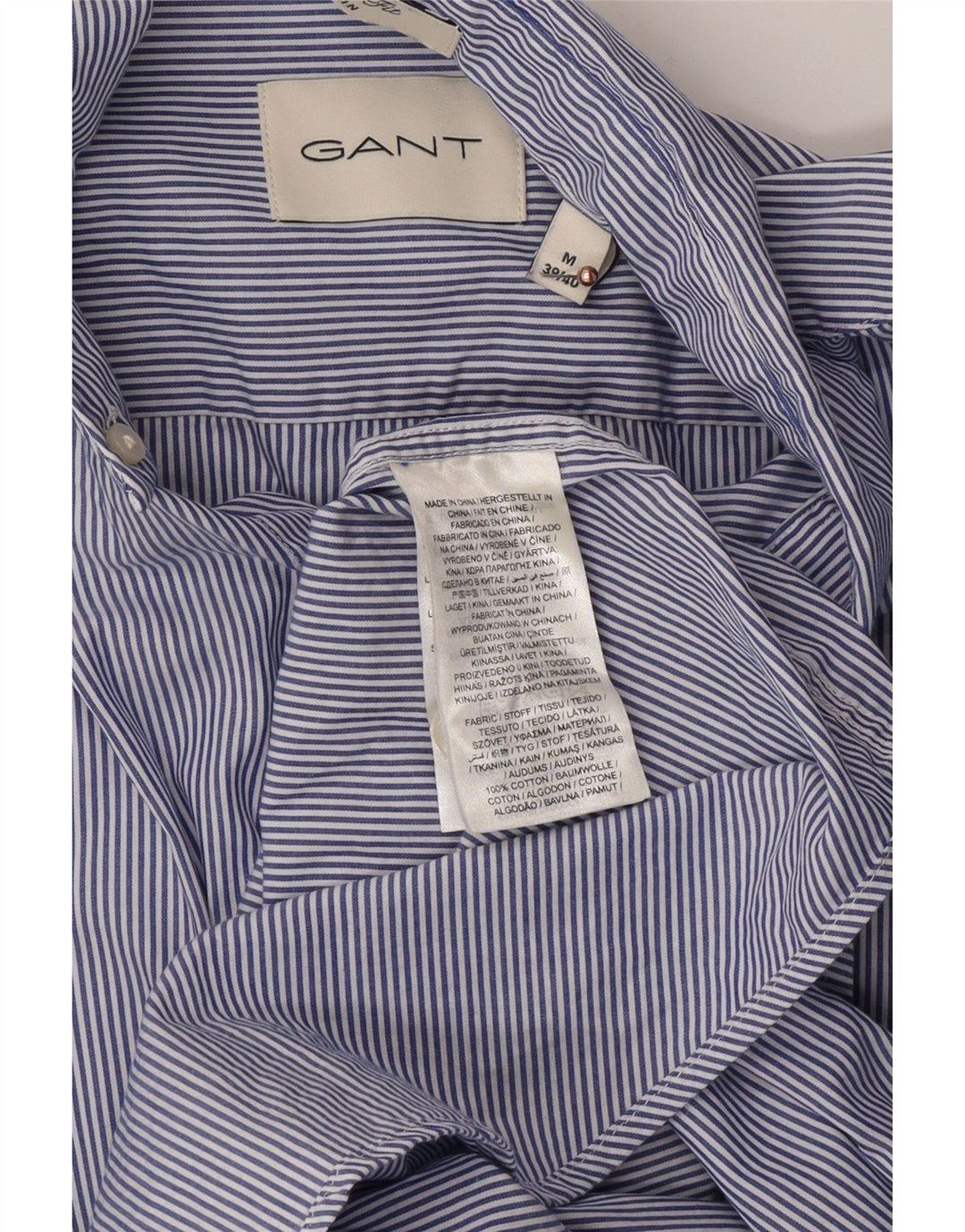 Camisa masculina GANT tamanho 39/40 algodão listrado azul médio