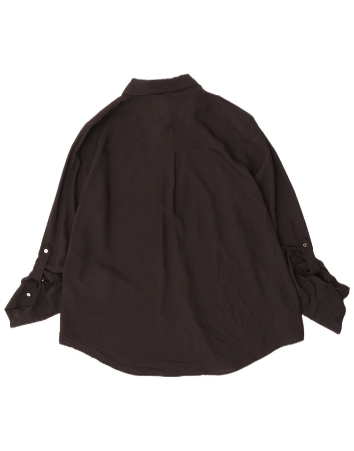 Blusa camisa feminina Dkny Reino Unido 16 grande poliéster preto