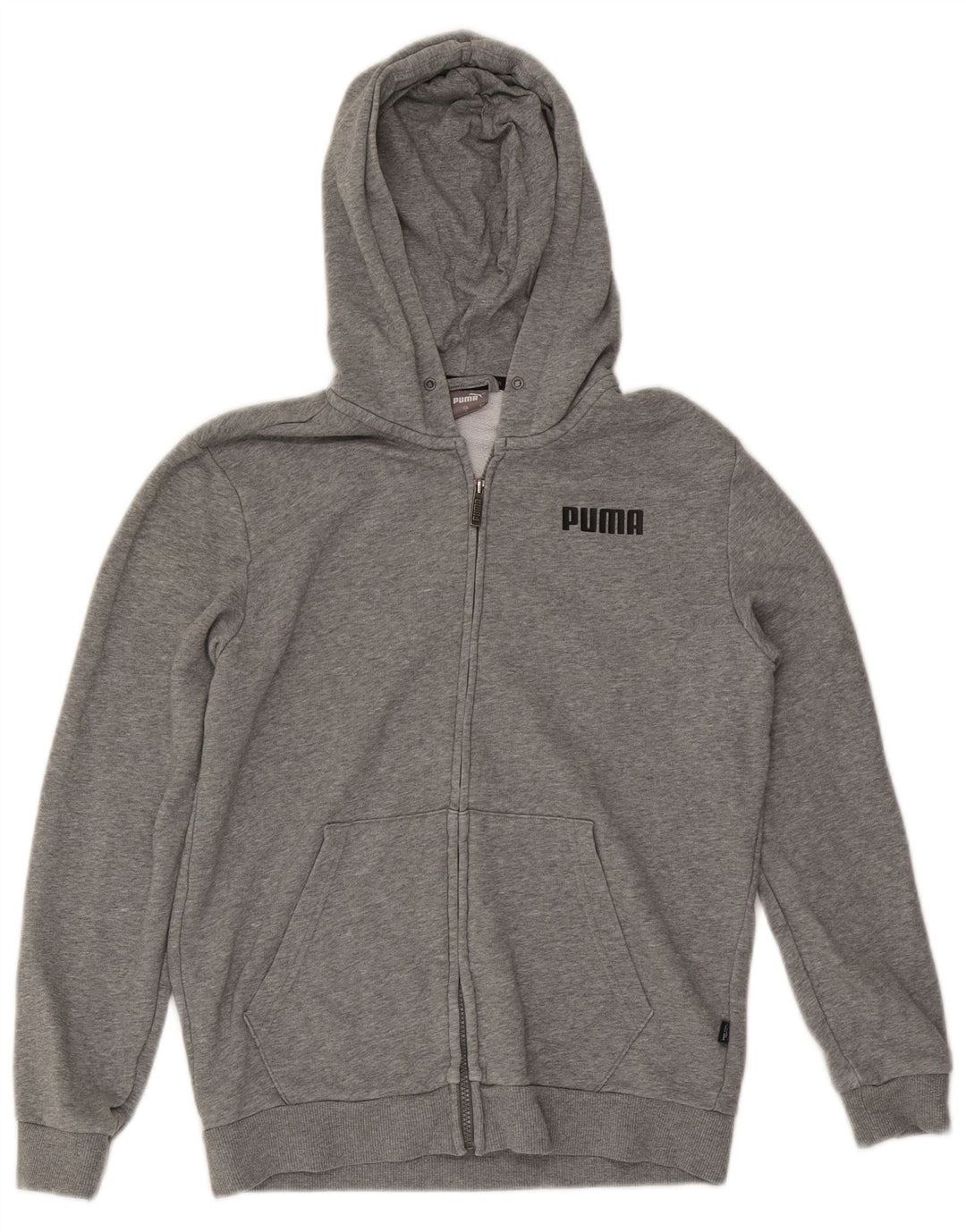 Suéter Puma masculino com capuz e zíper pequeno cinza manchado