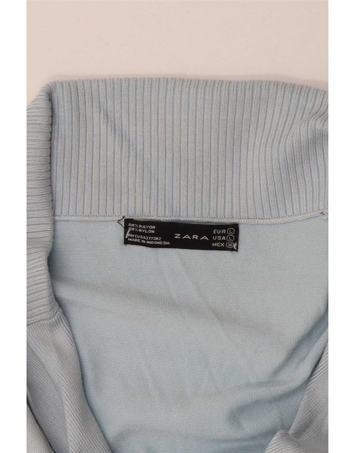 Suéter cardigã feminino Zara Reino Unido 16 grande rayon azul
