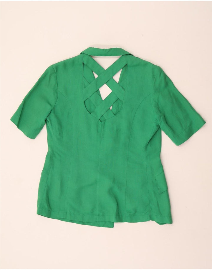 Blazer feminino vintage manga curta com 1 botão Reino Unido 16 verde grande