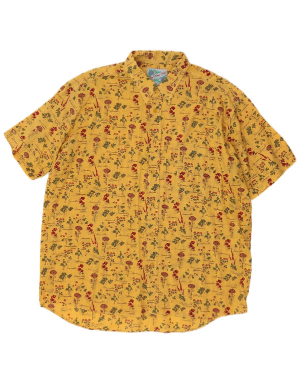 Camisa masculina vintage de manga curta XL algodão floral amarelo